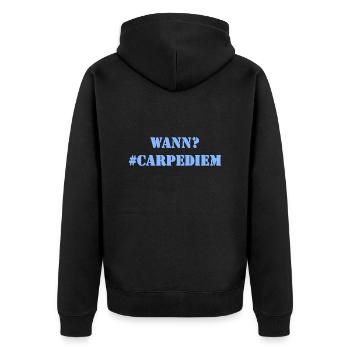 WANN? - Carpe Diem - Unisex Premium Bio Zip Hoodie - Schwarz - Hinten - Nico (187cm)