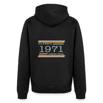 Jahrgang 1971, Classic, Original - Unisex Premium Bio Zip Hoodie - Schwarz - Hinten - Nico (187cm)
