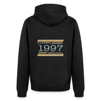 Vintage 1997, Classique, Original(e) - Veste à capuche bio Premium Unisexe - noir - Dos - Nico (187cm)
