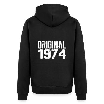 1974 Vintage Retro Jubiläumsgeschenk 1974 - Unisex Premium Bio Zip Hoodie - Schwarz - Hinten - Nico (187cm)