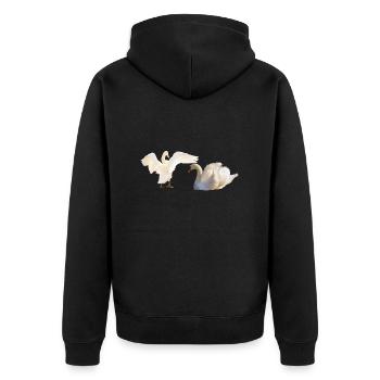 Schwäne mit geöffnete Flügel, Schwimmen, Natürlich - Unisex Premium Bio Zip Hoodie - Schwarz - Hinten - Nico (187cm)
