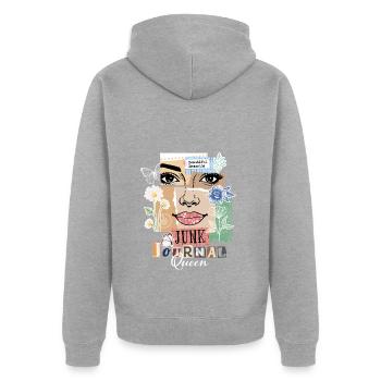 Junk Journal Queen – Vintage Collage - Unisex Premium Bio Zip Hoodie - Grau meliert - Hinten - Nico (187cm)