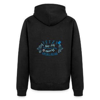 Kinder Einschulung - Jungs Schultüte - Vorfreude - Unisex Premium Bio Zip Hoodie - Schwarz - Hinten - Nico (187cm)