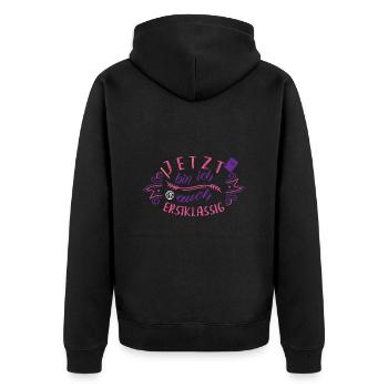 Kinder Einschulung - Mädchen Schultüte - Vorfreude - Unisex Premium Bio Zip Hoodie - Schwarz - Hinten - Nico (187cm)
