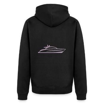 Boot Yacht Silhouette Minimalistisch - Unisex Premium Bio Zip Hoodie - Schwarz - Hinten - Nico (187cm)