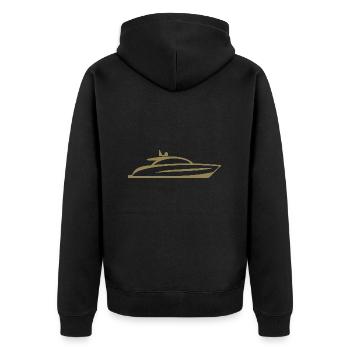 Boot Yacht Silhouette Minimalistisch - Unisex Premium Bio Zip Hoodie - Schwarz - Hinten - Nico (187cm)