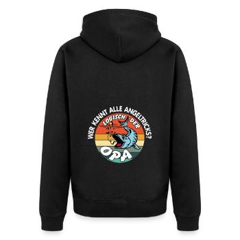 Opa mit Opa. Opa kennt alle Angeltricks - Unisex Premium Bio Zip Hoodie - Schwarz - Hinten - Nico (187cm)