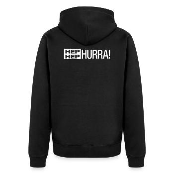 HEP HEP HURRA! - Geschenk - Unisex Premium Bio Zip Hoodie - Schwarz - Hinten - Nico (187cm)