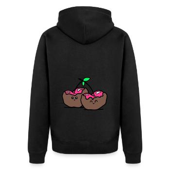 Kirschen - Unisex Premium Bio Zip Hoodie - Schwarz - Hinten - Nico (187cm)