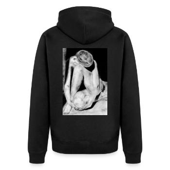 Schüchterne Frau nackt - Unisex Premium Bio Zip Hoodie - Schwarz - Hinten - Nico (187cm)