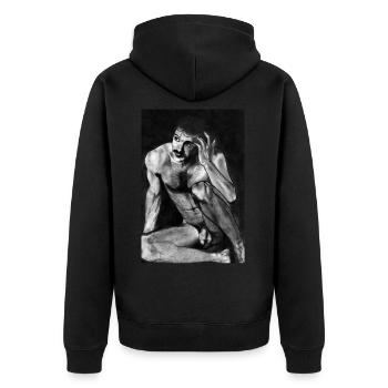 Nackter Mann mit Schnurrbart - Unisex Premium Bio Zip Hoodie - Schwarz - Hinten - Nico (187cm)
