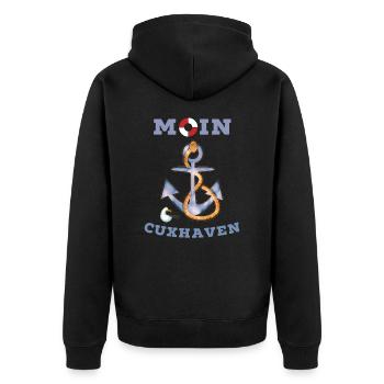 Moin Cuxhaven lustige Nordsee Shirts und Geschenke - Unisex Premium Bio Zip Hoodie - Schwarz - Hinten - Nico (187cm)
