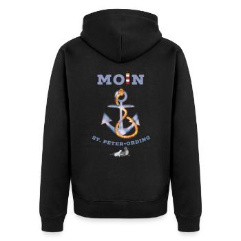Moin St. Peter-Ording lustige Nordsee Robben Anker - Unisex Premium Bio Zip Hoodie - Schwarz - Hinten - Nico (187cm)