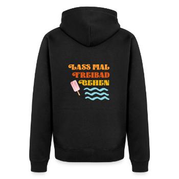 Lass mal Freibad gehen lustiger Spruch Bade Saison - Unisex Premium Bio Zip Hoodie - Schwarz - Hinten - Nico (187cm)