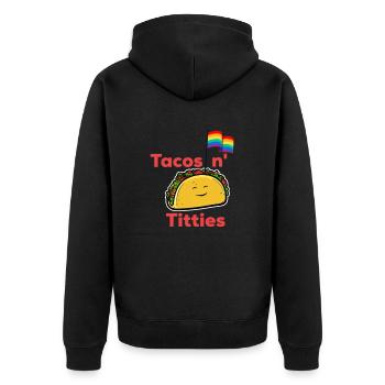 Tacos et titties drôles en disant LGBTQ Taco - Veste à capuche bio Premium Unisexe - noir - Dos - Nico (187cm)