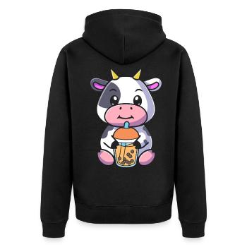 Bubble Tea Kuh - Unisex Premium Bio Zip Hoodie - Schwarz - Hinten - Nico (187cm)