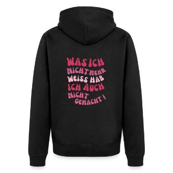 Was ich nicht mehr weiss hab ich auch nicht - Unisex Premium Bio Zip Hoodie - Schwarz - Hinten - Nico (187cm)