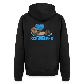 Schwimmer "Otter liebt schwimmen" Schwimmhalle - Unisex Premium Bio Zip Hoodie - Schwarz - Hinten - Nico (187cm)