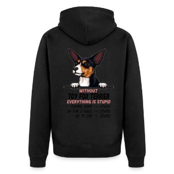 Ohne Toy Foxterrier ist alles doof - Unisex Premium Bio Zip Hoodie - Schwarz - Hinten - Nico (187cm)