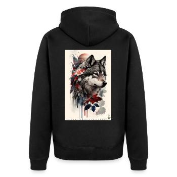 Wolf Design par ART8NS Art sur Streetwear S 03of25 - Veste à capuche bio Premium Unisexe - noir - Dos - Nico (187cm)
