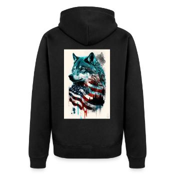 Wolf Design par ART8NS Art sur Streetwear S 15of25 - Veste à capuche bio Premium Unisexe - noir - Dos - Nico (187cm)