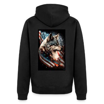 Wolf Design par ART8NS Art sur Streetwear S 19of25 - Veste à capuche bio Premium Unisexe - noir - Dos - Nico (187cm)