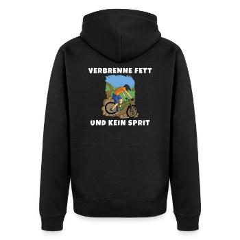 Verbrenne Fett und kein Sprit Eine nachhaltige Art - Unisex Premium Bio Zip Hoodie - Schwarz - Hinten - Nico (187cm)