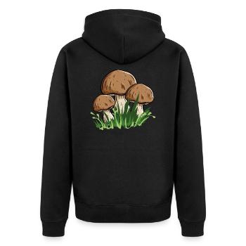 Ein guter Pilzkenner findet immer einen Steinpilz - Unisex Premium Bio Zip Hoodie - Schwarz - Hinten - Nico (187cm)