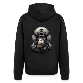 Pilot Monkey Digitale Kunst - Unisex Premium Bio Zip Hoodie - Schwarz - Hinten - Nico (187cm)