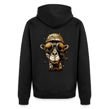 Pilot fun giraffe with glasses on his forhead - Unisex Premium Organic Zip Hoodie - black - Back - Nico (187cm)