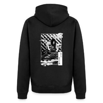 Geist der Burg Matsue - Unisex Premium Bio Zip Hoodie - Schwarz - Hinten - Nico (187cm)