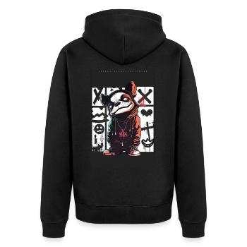 Bulldog par ART8NS - Art ON Streetwear - Veste à capuche bio Premium Unisexe - noir - Dos - Nico (187cm)