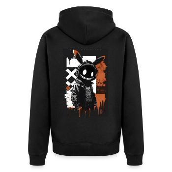 Bunny by ART8NS - Art ON Streetwear - Unisex Premium Bio Zip Hoodie - Schwarz - Hinten - Nico (187cm)