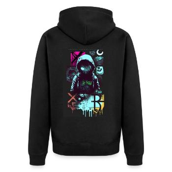 Hacker par ART8NS - Art ON Streetwear - Veste à capuche bio Premium Unisexe - noir - Dos - Nico (187cm)