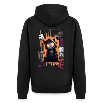 Teuflische Katze by ART8NS - Art ON Streetwear - Unisex Premium Bio Zip Hoodie - Schwarz - Hinten - Nico (187cm)