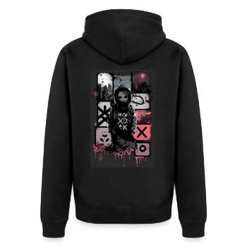 Shadow man by ART8NS - Art ON Streetwear - Unisex Premium Bio Zip Hoodie - Schwarz - Hinten - Nico (187cm)