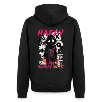 Happy Monday Outfit by ART8NS - Art ON Streetwear - Unisex Premium Organic Zip Hoodie - black - Back - Nico (187cm)