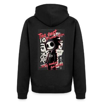 Too fast by ART8NS - Art ON Streetwear - Unisex Premium Organic Zip Hoodie - black - Back - Nico (187cm)