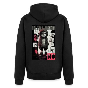 In the army, NO by ART8NS - Art ON Streetwear - Unisex Premium Bio Zip Hoodie - Schwarz - Hinten - Nico (187cm)