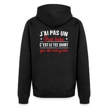 J'ai Pas Un Gros Bide C'est Le Tee Shirt Cadeau - Veste à capuche bio Premium Unisexe - noir - Dos - Nico (187cm)