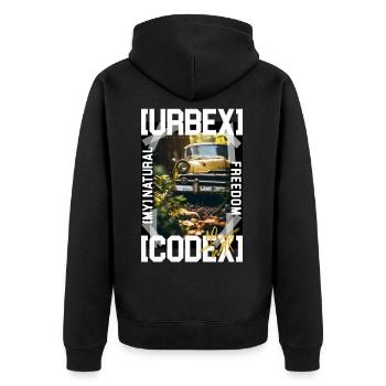 Urbex by ART8NS - Art ON Streetwear - Unisex Premium Bio Zip Hoodie - Schwarz - Hinten - Nico (187cm)