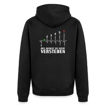 1N23456 Motorrad Gangschaltung - Adrenalin - Puls - Unisex Premium Bio Zip Hoodie - Schwarz - Hinten - Nico (187cm)