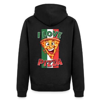 I Love Pizza Pizzastück Gesicht Lacht Pizzeria - Unisex Premium Bio Zip Hoodie - Schwarz - Hinten - Nico (187cm)