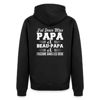J'ai Deux Titres Papa Et Beau-papa Humour Cadeau - Veste à capuche bio Premium Unisexe - noir - Dos - Nico (187cm)