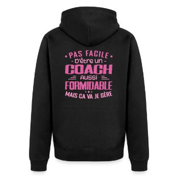 COACH Sports Coach Geschenk Coach Formidable - Unisex Premium Bio Zip Hoodie - Schwarz - Hinten - Nico (187cm)