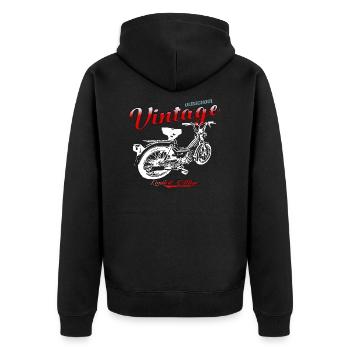Mofa Moped Mokick Kult Vintage - Unisex Premium Bio Zip Hoodie - Schwarz - Hinten - Nico (187cm)