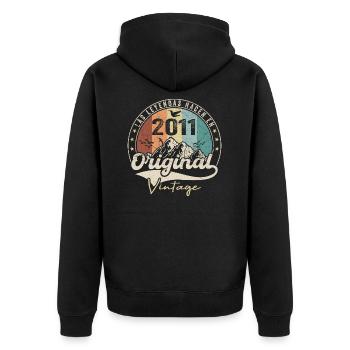 Retro 2011 Jubiläumsgeschenk 2011 Jahrgang 2011 - Unisex Premium Bio Zip Hoodie - Schwarz - Hinten - Nico (187cm)