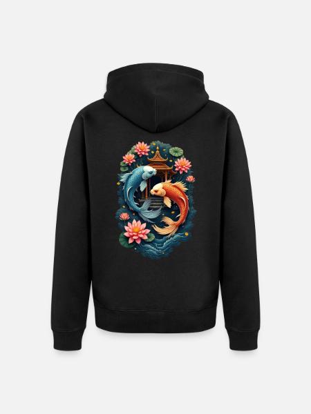 Koi Fishes - Unisex Premium Organic Zip Hoodie - black