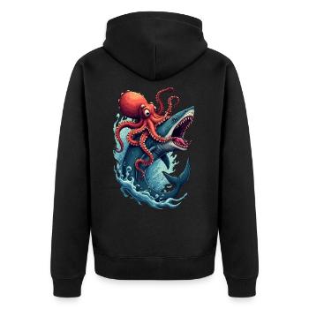 Seeschlacht - Unisex Premium Bio Zip Hoodie - Schwarz - Hinten - Nico (187cm)