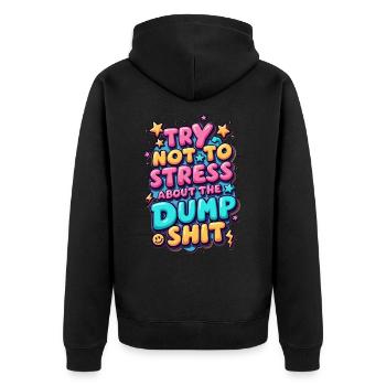 Versuchen Sie, sich nicht zu stressen - Unisex Premium Bio Zip Hoodie - Schwarz - Hinten - Nico (187cm)